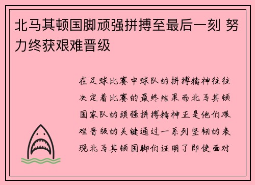 北马其顿国脚顽强拼搏至最后一刻 努力终获艰难晋级